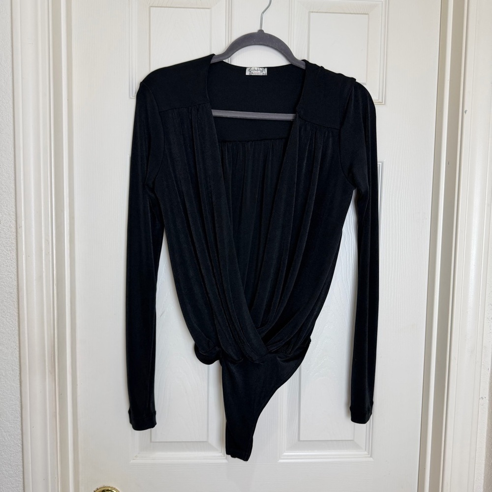 Free People Turnt Faux Wrap Draped Bodysuit.  Deep V-Neck - Picture 6 of 11